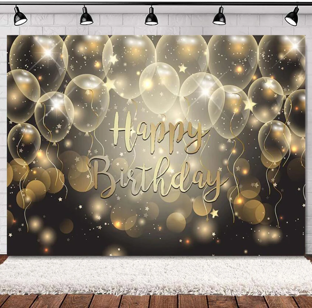 

Photography Backdrop Dreamy Balloon Glitter Happy Birthday Photo Studio Video Call Shining Gold Photo Dots Background Props