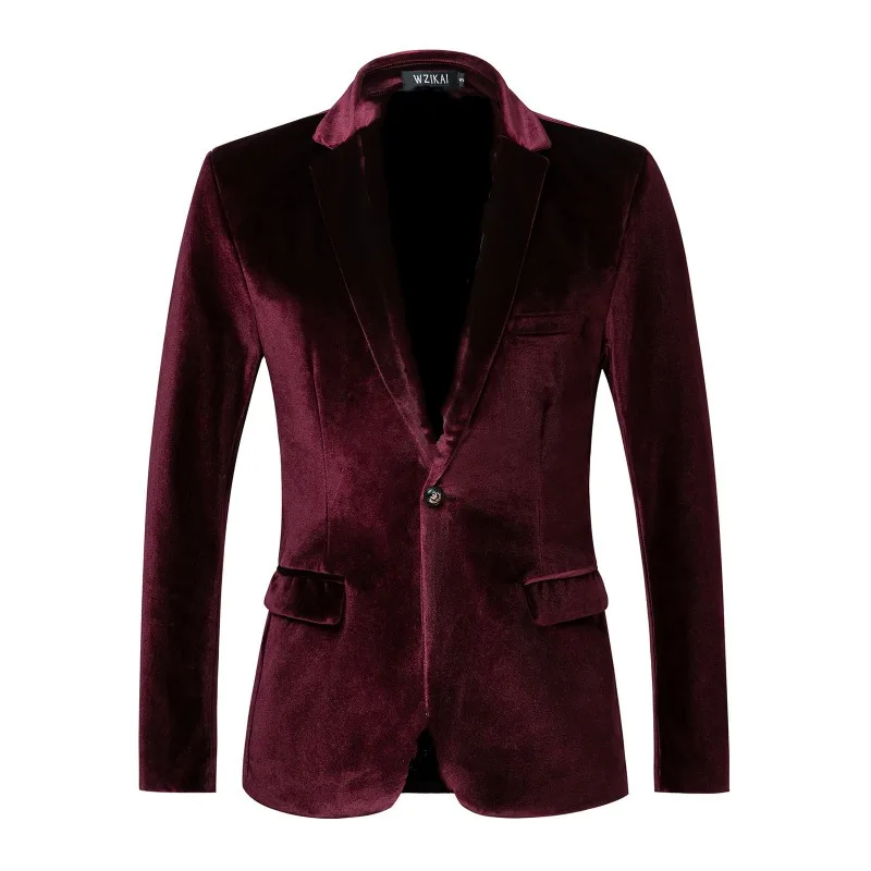 

Men's Burgundy Velvet Blazer One Button Lapel Suit Jacket for Wedding Prom Party Formal Wear