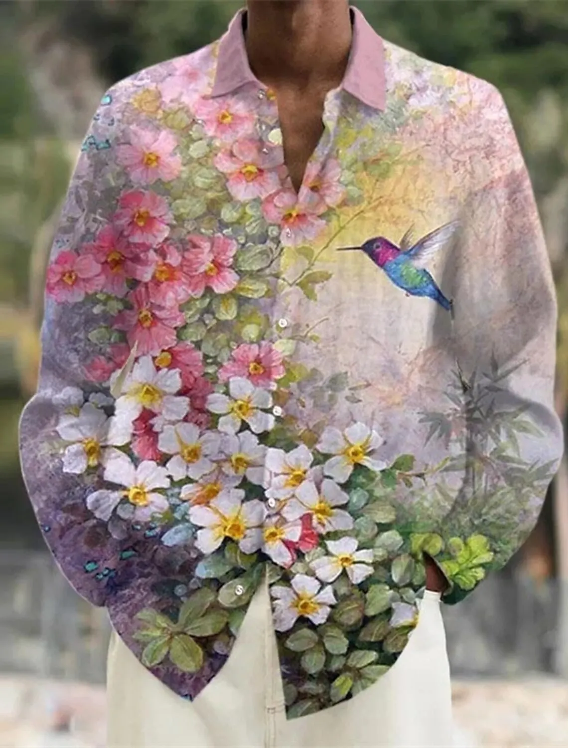 

Men's Shirt Linen Shirt Floral Graphic Print Turndown Outdoor Street Long Sleeve Apparel Linen Fashion Streetwear Designer