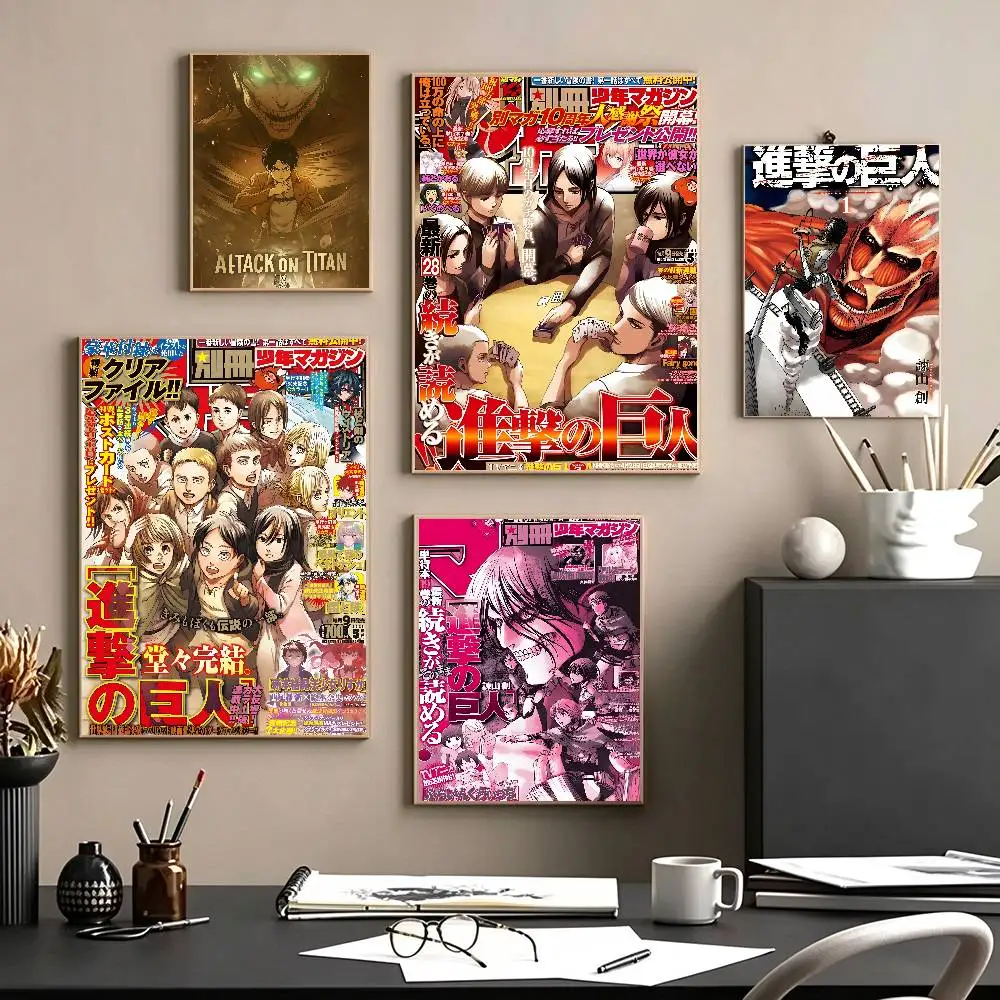 A-Attack on Titan Anime Poster Self-adhesive Art Waterproof Paper Sticker Coffee House Bar Room Wall Decor