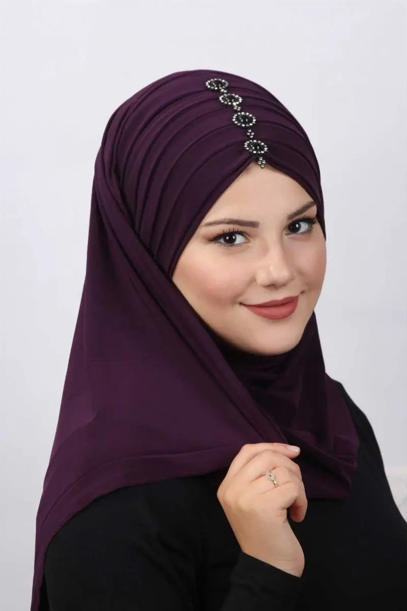 Pleated stone shawl plum