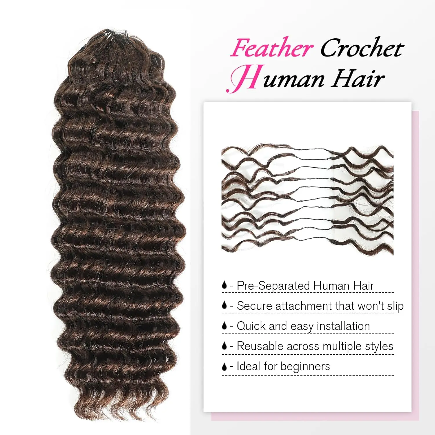 #4 Deep Wave Bundles Deep Curly Crochet Hair Chocolate Brown Feather Crochet Human Hair Miracle Knots Crochet Human Hair For Women