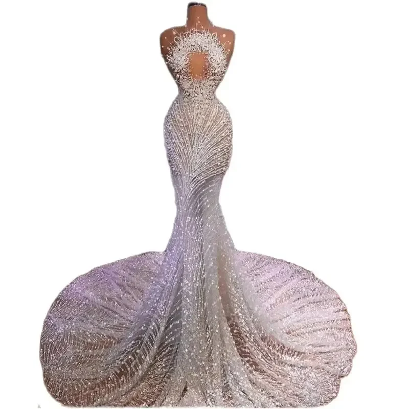 Роскошные свадебные платья без рукавов для женщин, сексуальные жемчужные платья невесты с бисером, свадебное платье на заказ