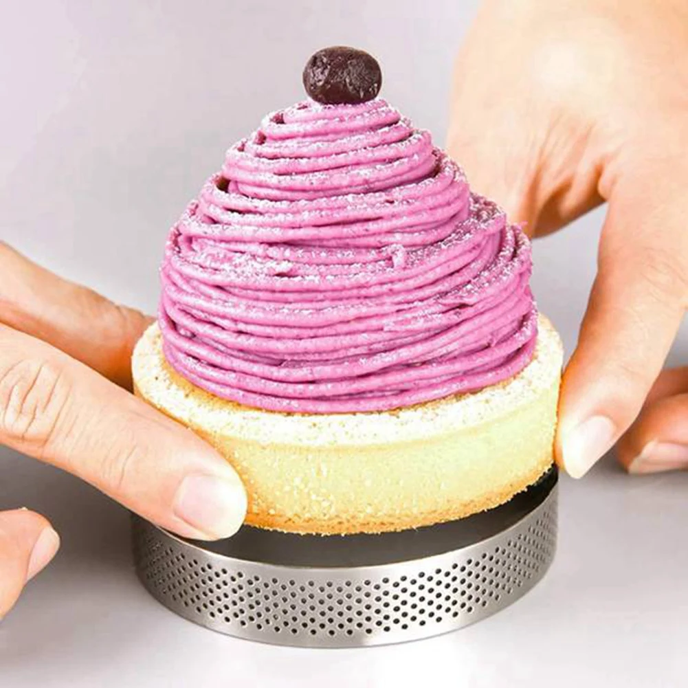 5Pcs Circular Tart Rings with Holes Stainless Steel Fruit Pie Quiches Cake Mousse Mold Kitchen Baking Mould 7cm