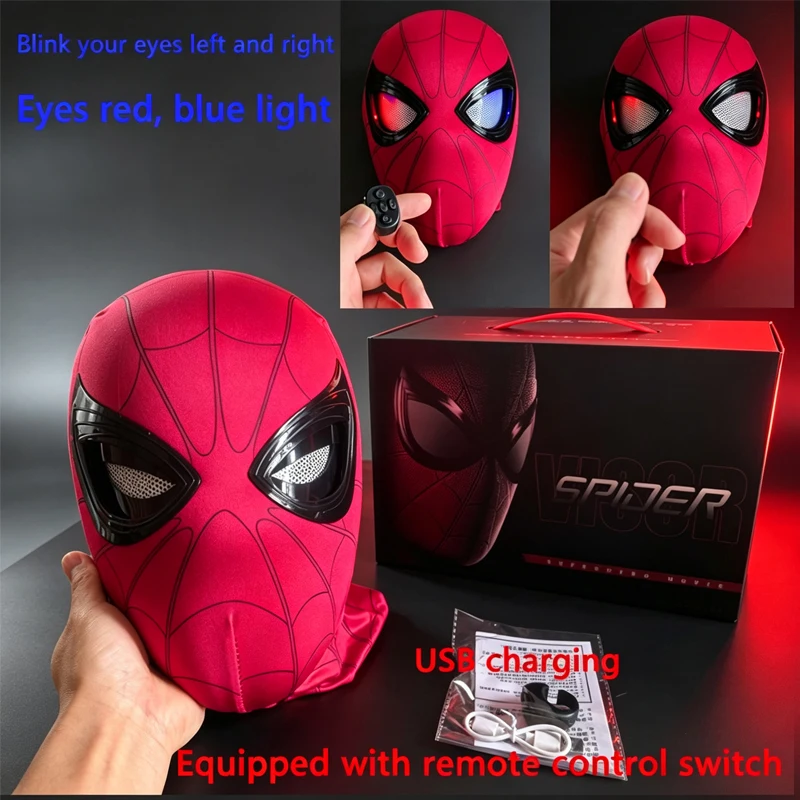 Hot'' New Spider-Man 1:1 Scale Electronic;' Mask With Moving Glowing Eyes Ring Control Cosplay Wearable Toy Halloween Xmas Gift