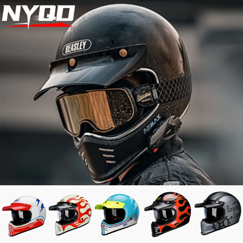 

BEASLEY ECE DOT Electric Motorcycle Helmet Locomotive Retro Full Helmet Men and Women Bluetooth Four Seasons Summer Full Helmet