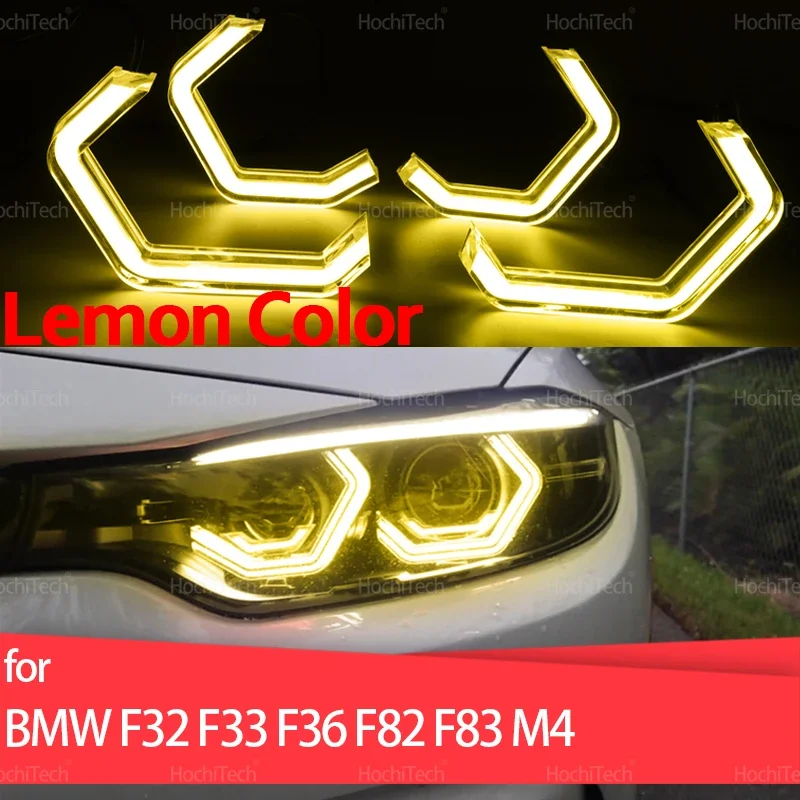 

For BMW 4 Series F32 F33 F36 F82 F83 M4 2013-2019 Crystal M4 Style Lemon Yellow Ring Angel Eyes LED White Headlight Rings DRL