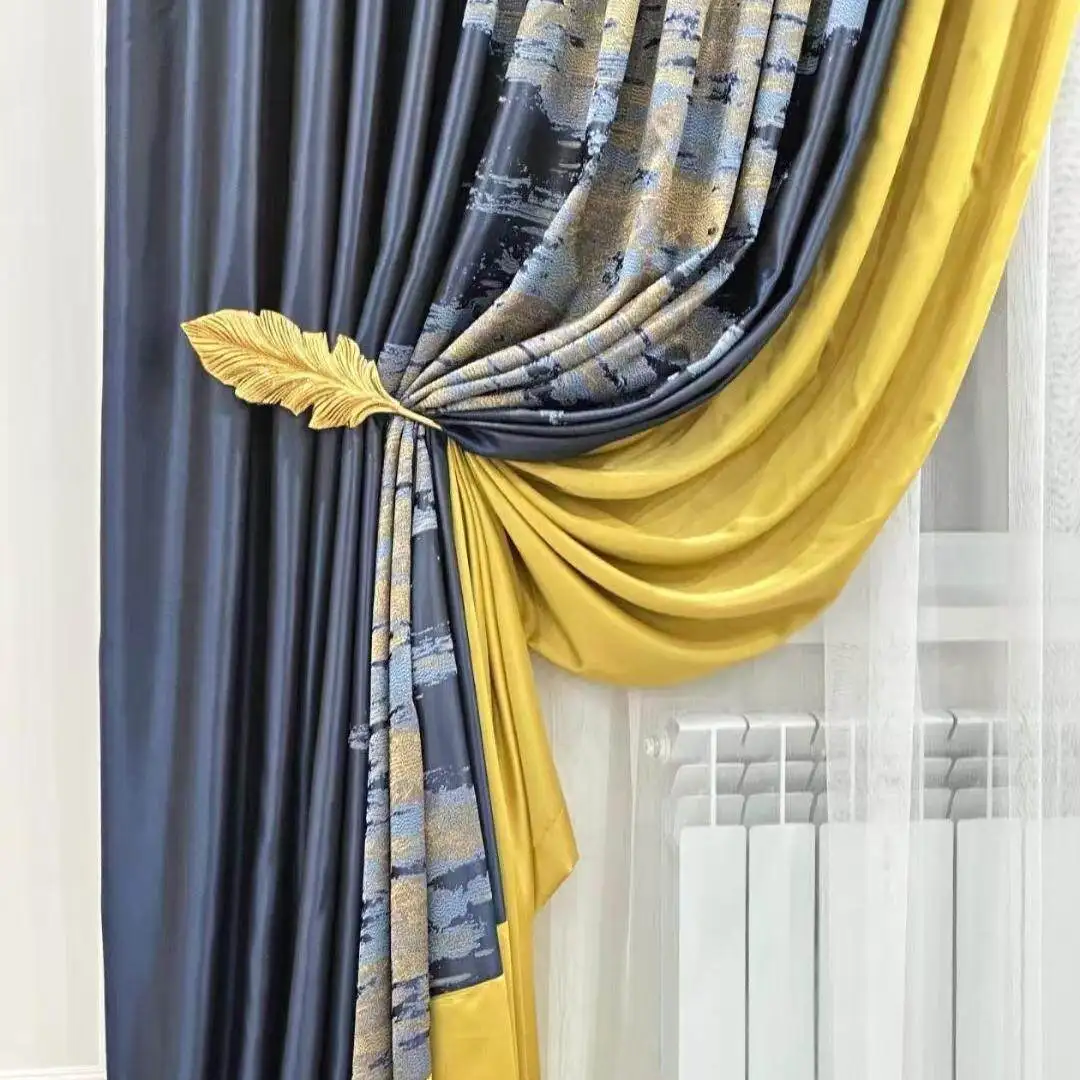 New Nordic style large maple leaf curtain   living room villa curtain cloth wall hook strap-free retro decorative