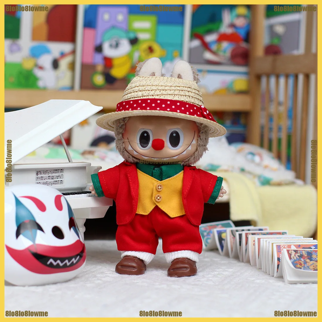 

Новый костюм Джокера для Labubu, костюм мультяшного клоуна с красным носом, мини-плюшевая одежда для кукол, модные аксессуары для кукол, подарок