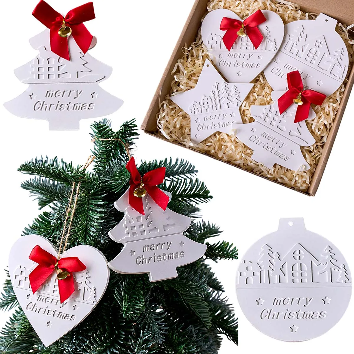 Herz Runde Baum Sternförmige Anhänger Silikon Form DIY Weihnachtsbaum Hängen Ornament Ton Formen Gips Harz Handwerk Machen