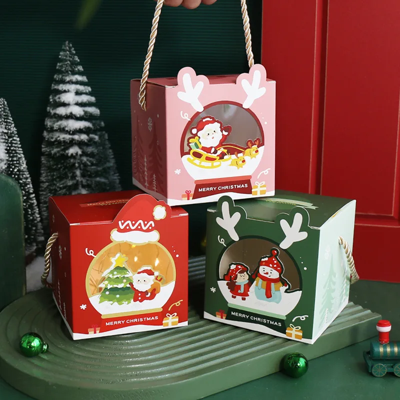 

10 20 50 PCS Christmas Apple Box Open Window Gift Paper Package Candy Fruit Biscuit Santa Claus Deer Pastry Wholesale Business