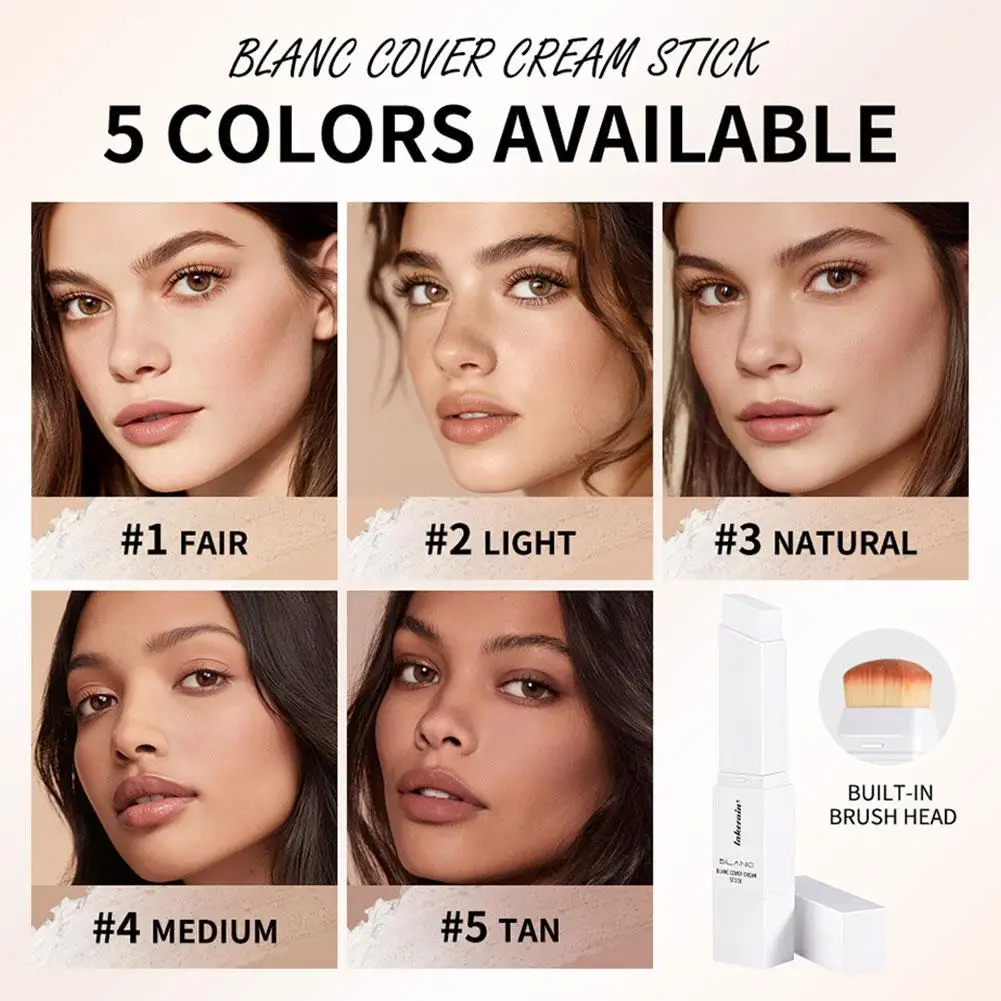 2-in-1 Color-Changing Foundation Stick White Cover Self Adjusting Foundation Creamy Blendable Full Coverage Concealer With Brush