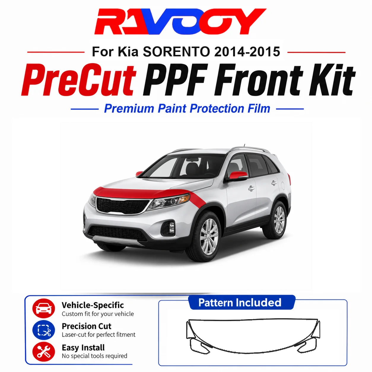 

8.5mil TPU Precut PPF Kit For Kia SORENTO 2014-2015 - Hood, Fenders & Mirror Set - Self-Healing Clear Bra Film