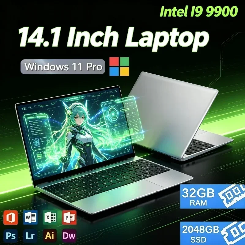 14.1 Inch Multiscene Use Notebook Intel Core i9‑9900 Windows 11 32GB RAM 2TB SSD Lightweight Laptop For Student Office Home