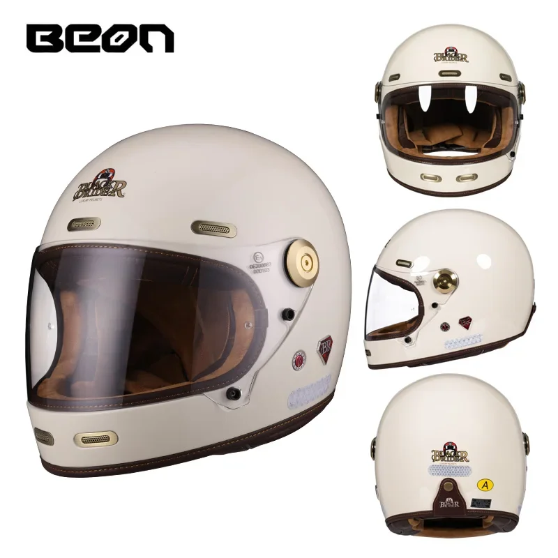 BEON B512 BR512 Volledige Gezicht Koolstofvezel Helm Motocross Vintage Motorfiets Scooter Autocycle Retro Helmen ECE Cascos De Moto
