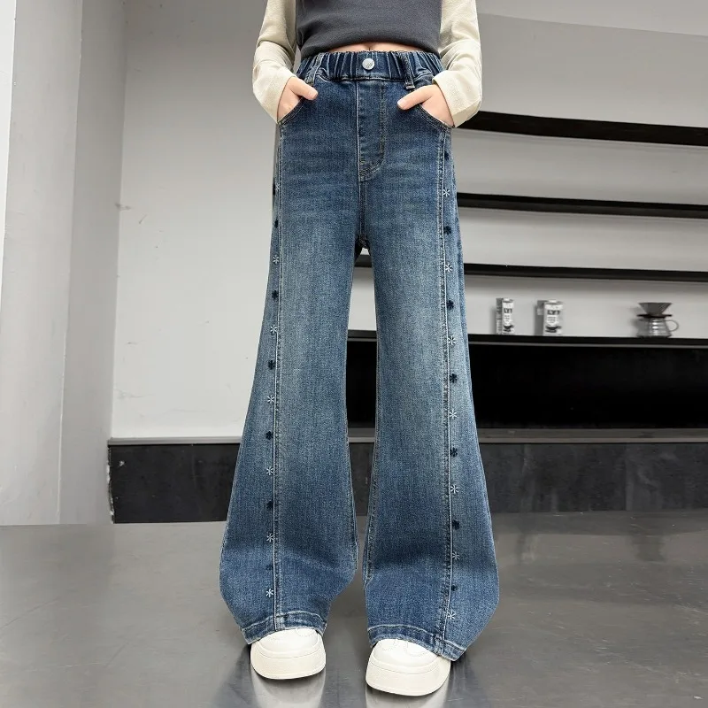 Mädchen-Schlaghosen UNITIM Herbst 4-14 Jahre Kinder-Jeans Skinny Freizeithosen für junge Mädchen und Teenager Mädchen Denim-Hosen – Detail 2
