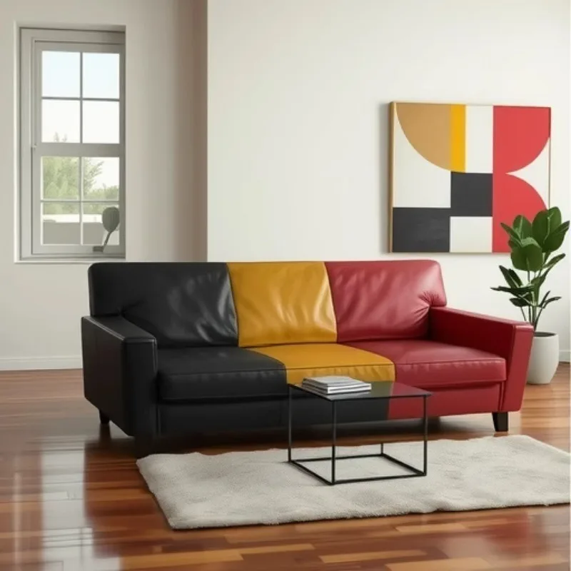 Furniture sofa hand-polished first layer cowhide full leather three colors, national flag retro style