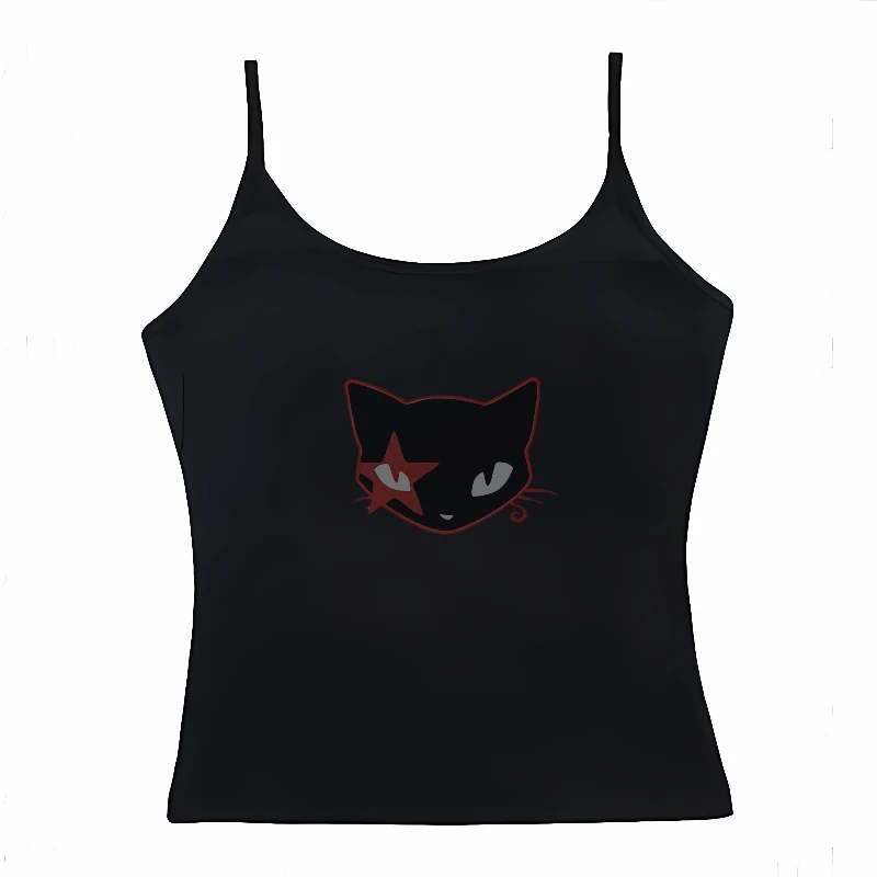 Aesthetic Harajuku Streetwear Women's Slim Fit Crop Top Y2K Gothic Emo Retro Sleeveless Vest Kitten Print Sports Vest