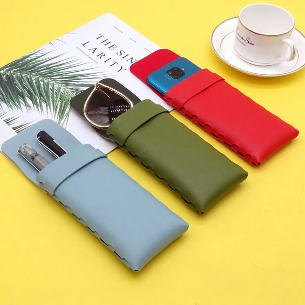 Elegant Solid Color Leather Sunglasses Box Bag Lightweight Soft Glasses Case Makeup Bag Phone Case Eyeglasses Holder Outdoor