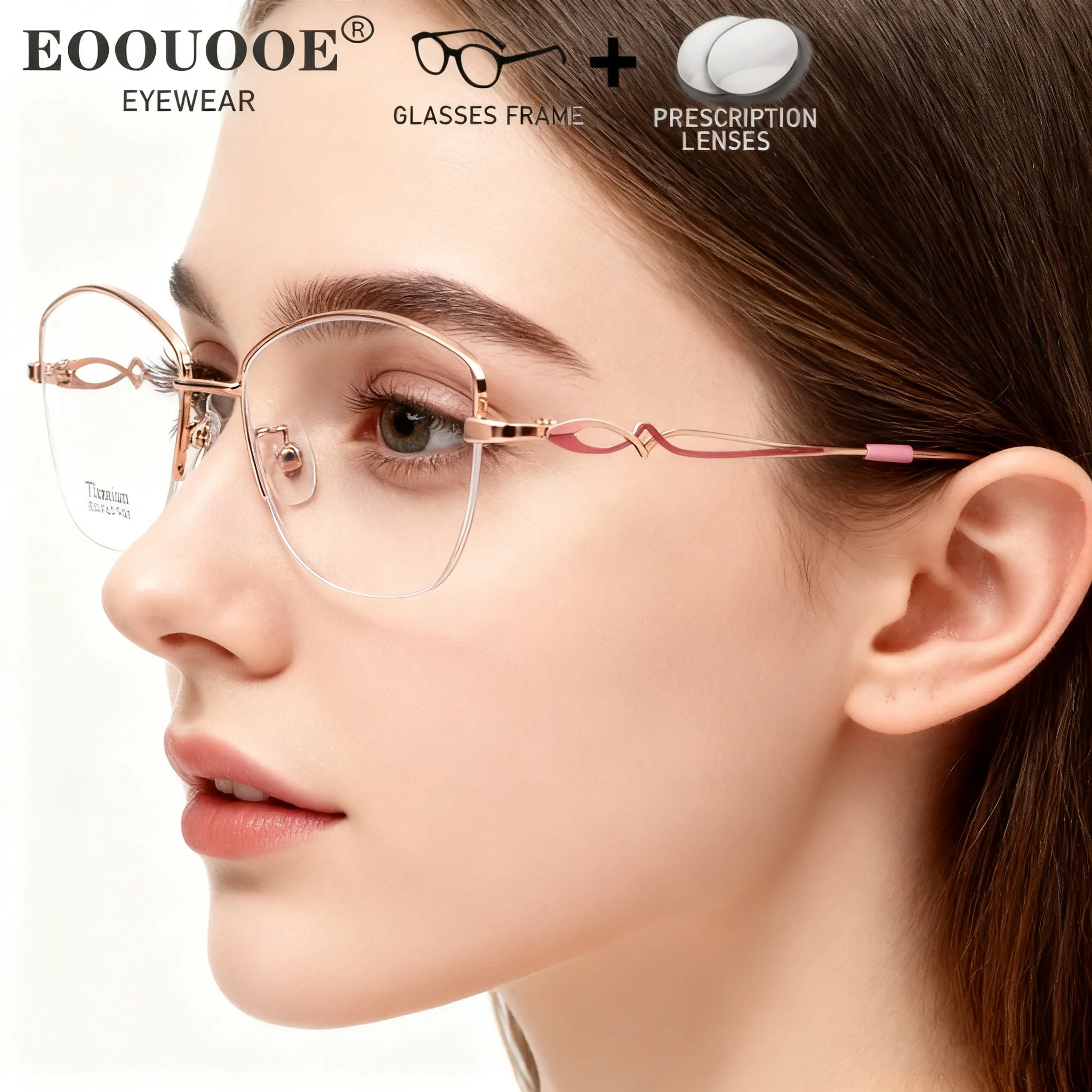 

Women Pure Titanium Half Glasses Frame Prescription Lenses Myopia Reading Progressive Eyewear Anti-Reflection Drive Eyeglasses