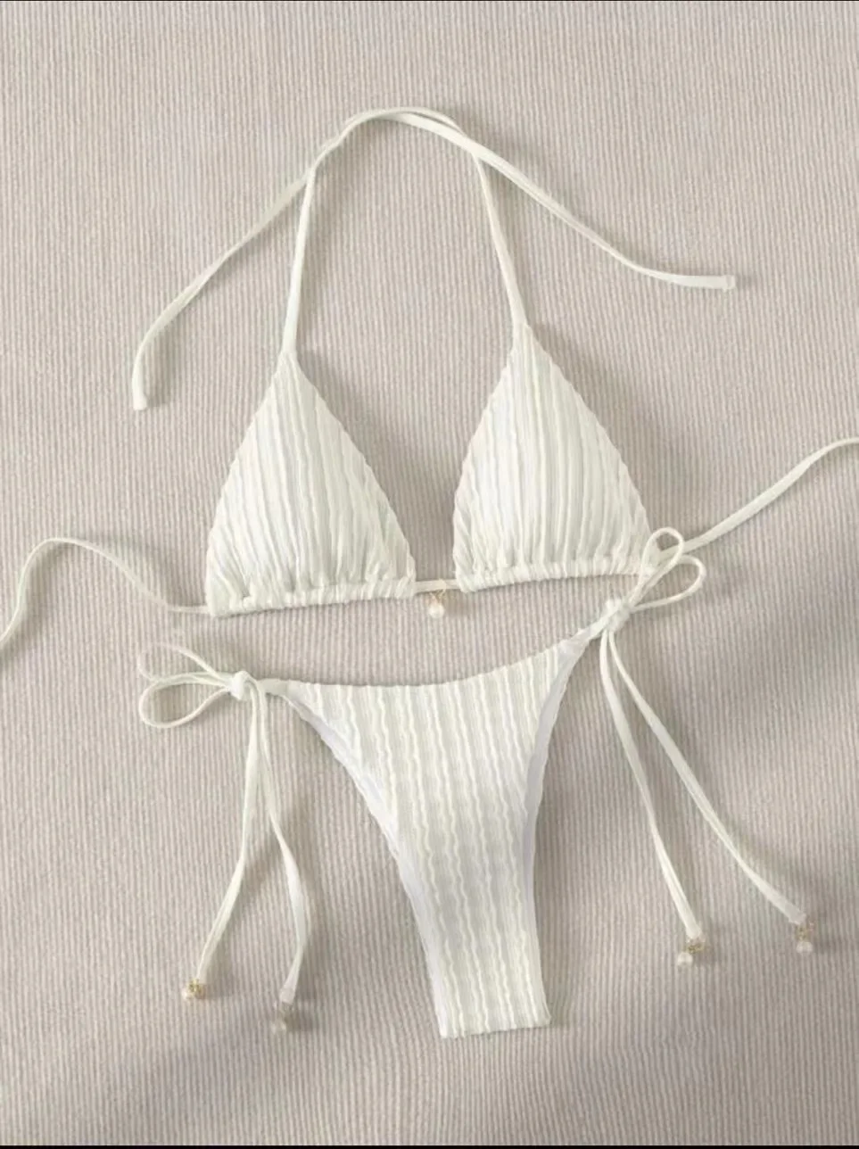 

Sexy Milky Ribbed Halter Micro Mini Bikini Sets Two Pieces Tie Women Thong Swimsuit Female Bathing Suit Swimwear Biquini