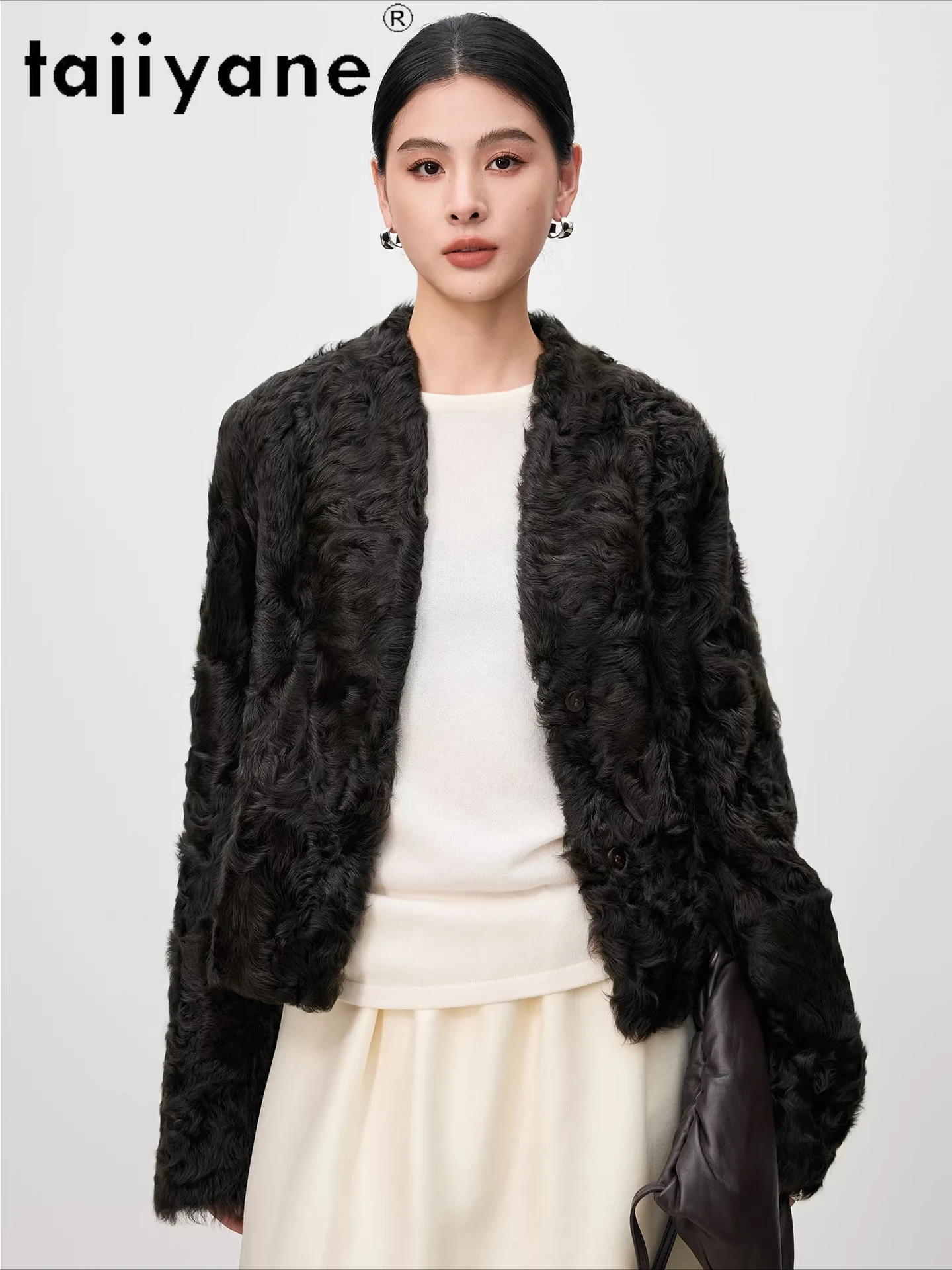 TAJIYANE 100% جلد الغنم الطبيعي Xiaohu مع الصوف المرفقة سترة المرأة لوكس الخامس الرقبة معطف الفرو الحقيقي قصيرة الشتاء ملابس امرأة 2025