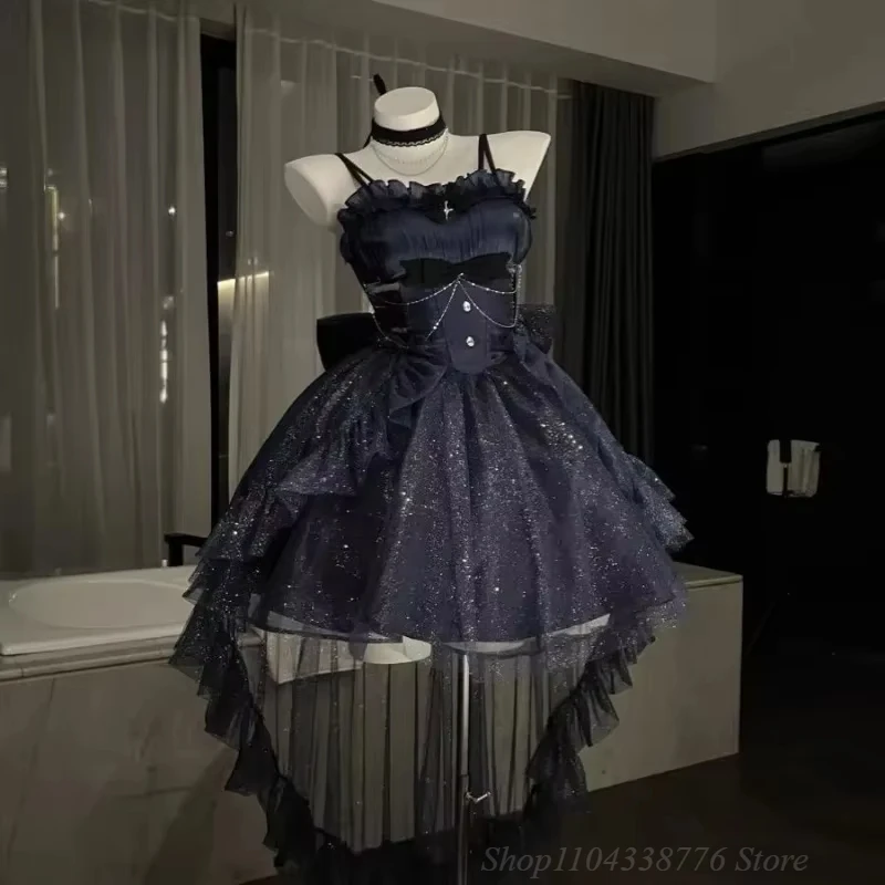 Victorian Gothic Lolita Jsk ชุดมินิผู้หญิง Kawaii Ruffles Bow Suspender ชุดเจ้าหญิงสาวหวาน Fairy Party ผลกําไรในรอบชุด