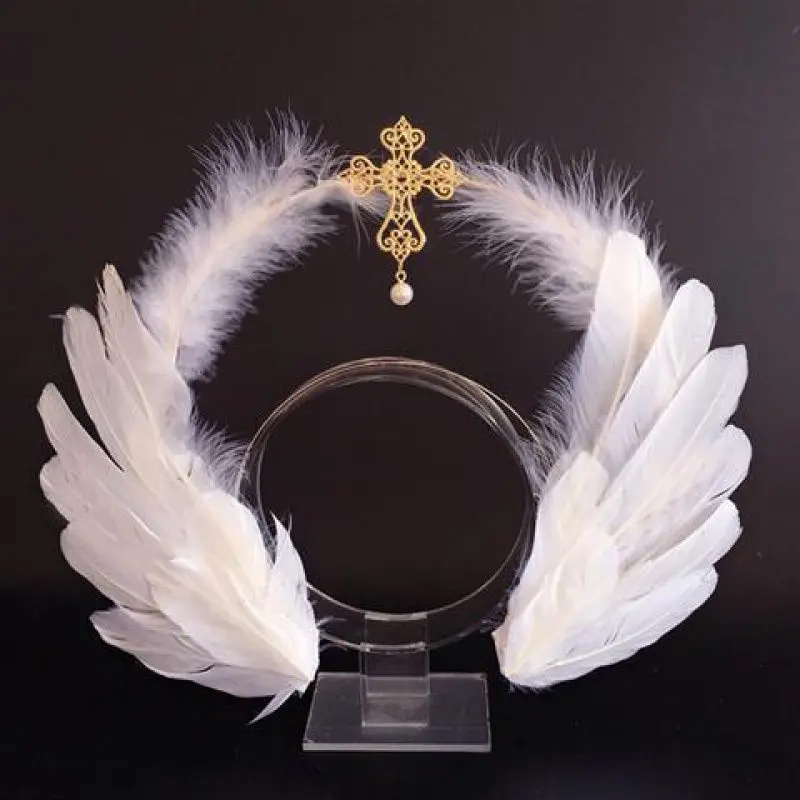 Virgin Mary Halo Queen Tiara เจ้าหญิง Gothic Lolita Crown KC Noitira Angel Feather ปีกคอสเพลย์ Kawaii อุปกรณ์เสริม