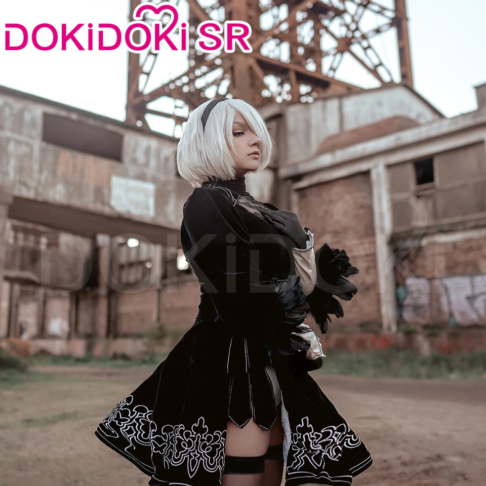 2B コスプレ セット ブラックドレス ワイドウィッグ シューズ付き