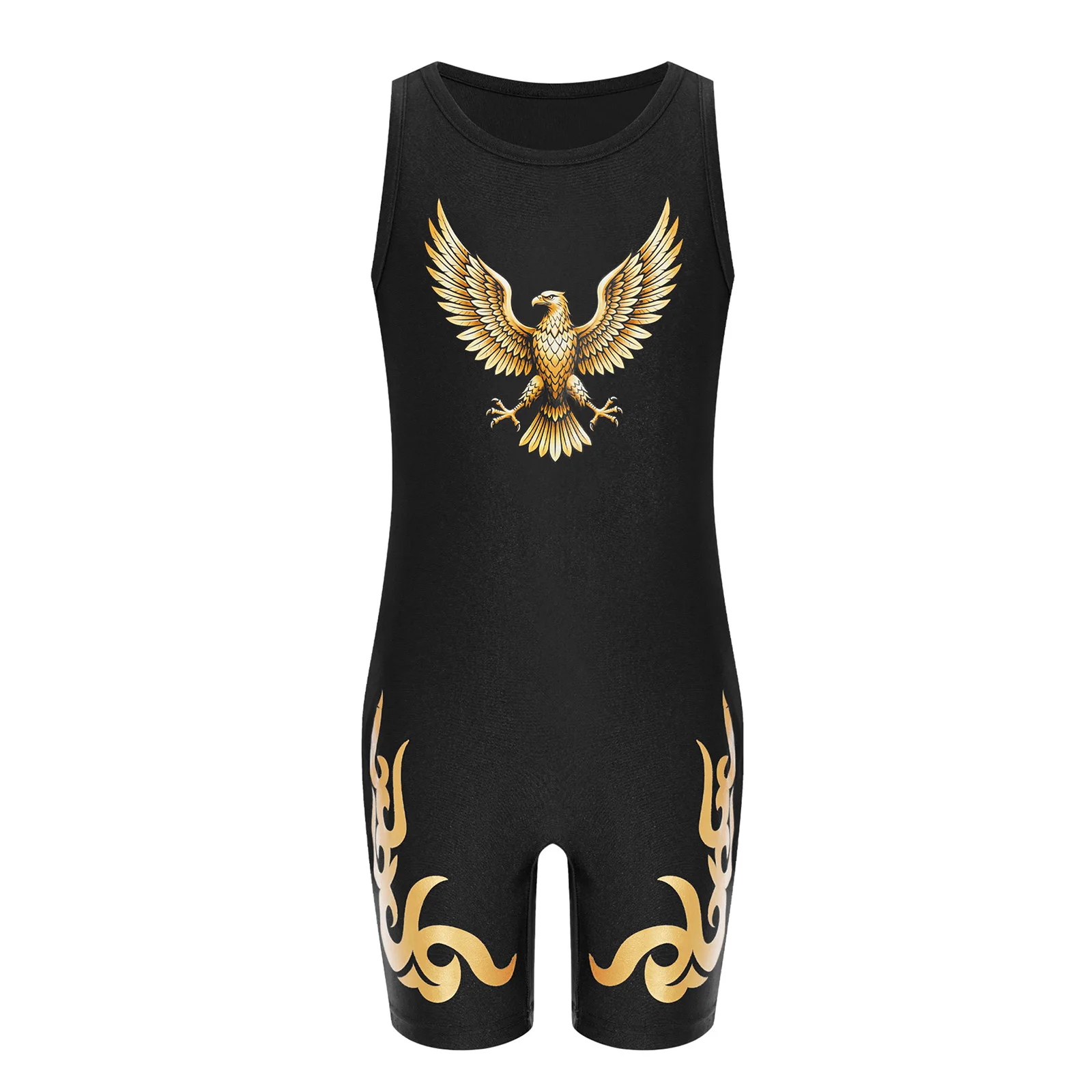 Kids Boys Sleeveless Wrestling Singlet Leotards Eagle Printed Sports Jumpsuit Workout Gymnastics Dance Unitards Bodysuit