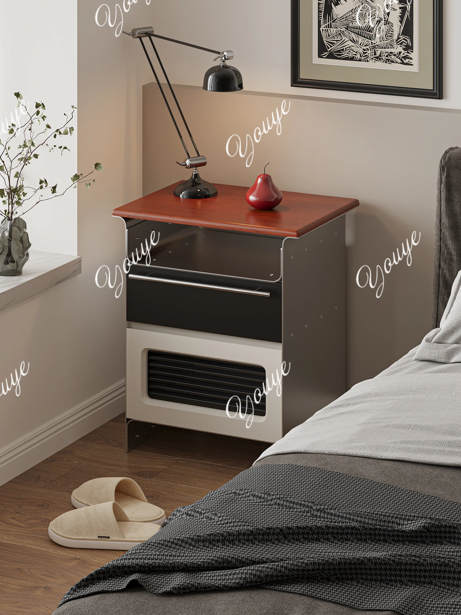 Modern art industrial style color matching bedside table bedroom bedside cabinet design storage cabinet
