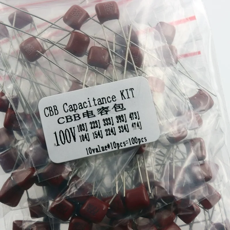 100V CBB Film Capacitor Assortment Kit 10 Values for Electronic Circuit DIY Repair 100Pcs