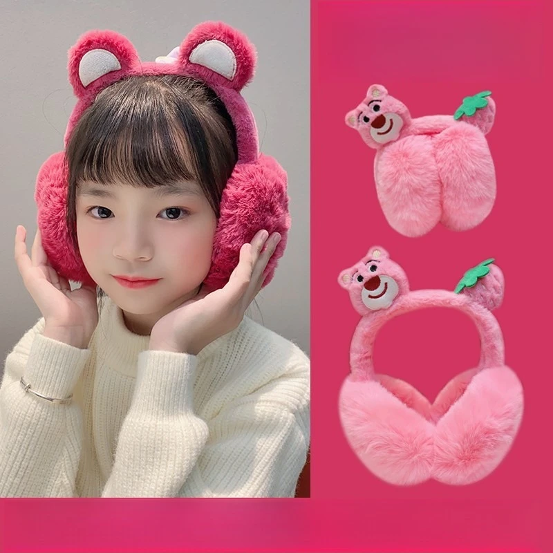 Disney children's winter strawberry bear ear cups for boys and girls warm anti-freeze ear bags foldable ear warm ear cover