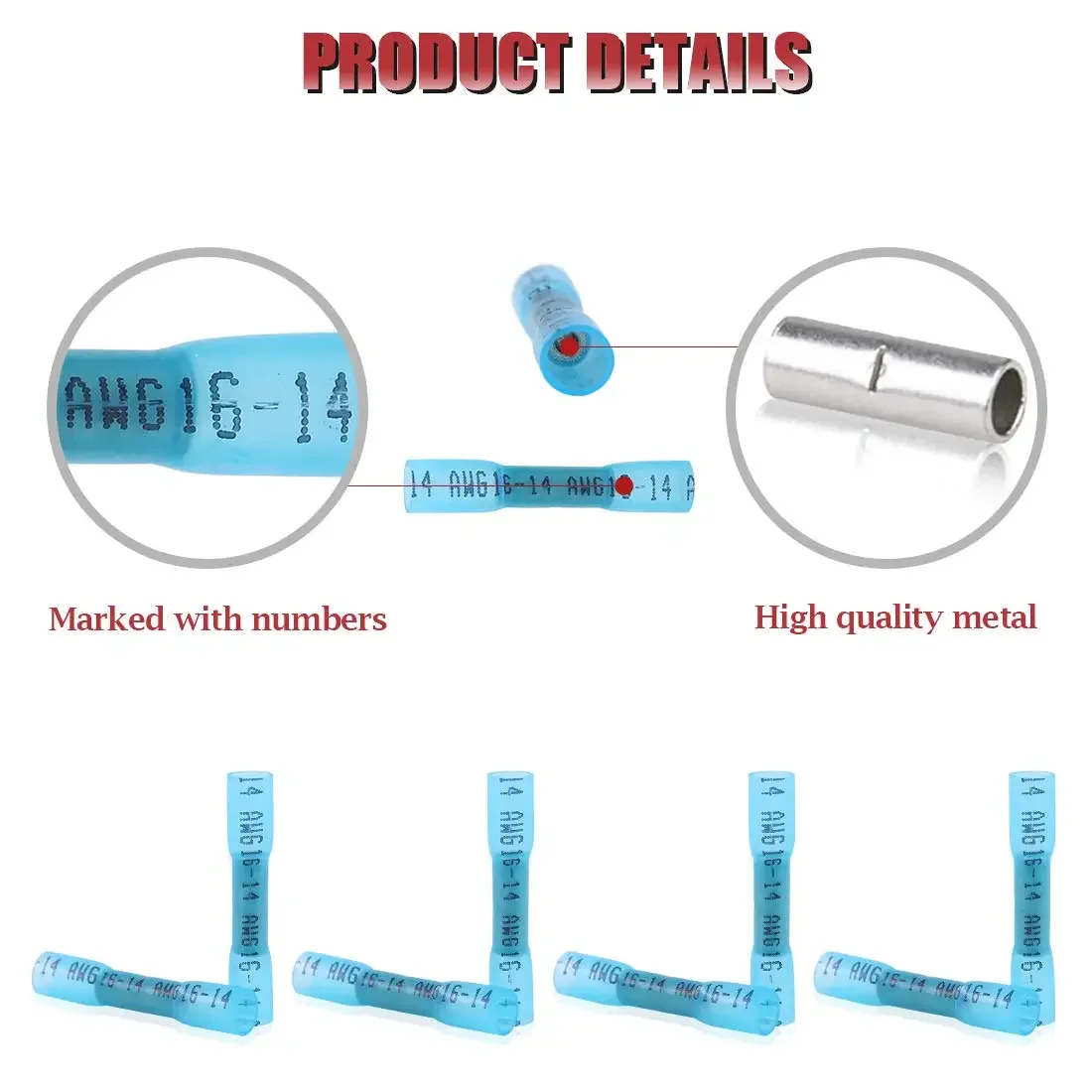 100/500/1000PCS Blue Heat Shrink Connectors Insulated Waterproof Seal Sleeve Butt Electrical Wire Crimp Terminals 16-14 AWG