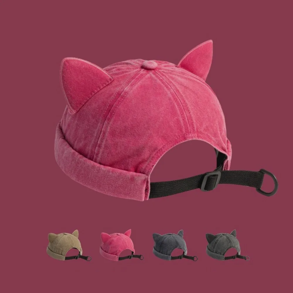 

Sweet Cute Cat Ears Landlord Hat Female Ins Personality Niche Washed Old Melon Fur Hat Tide Spring Summer None Brim Men Hat