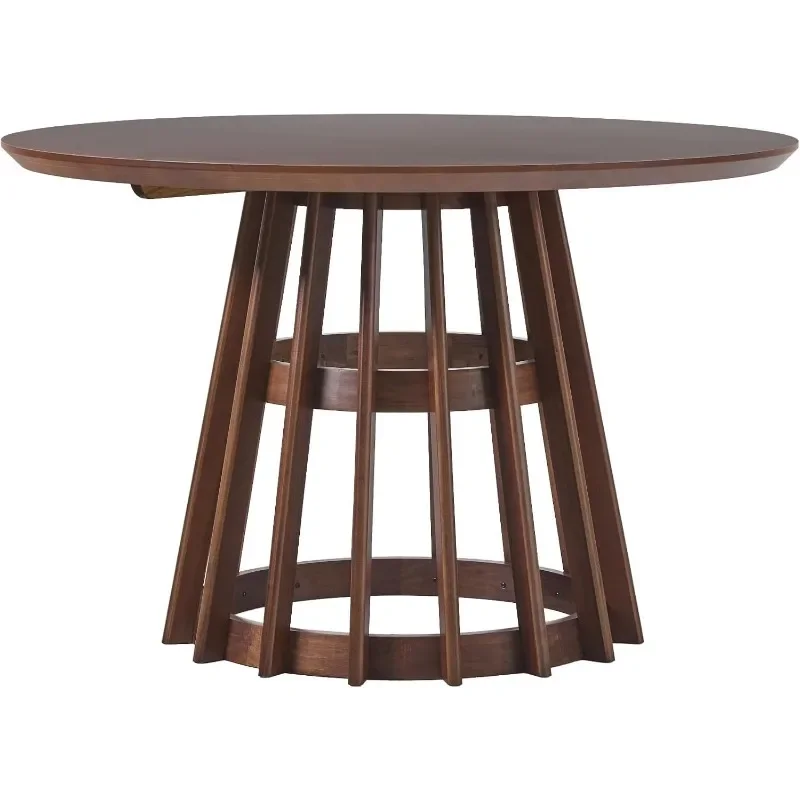 Walker Edison Scandinavian Slatted Wood Pedestal Base Dining Table Brown  Table