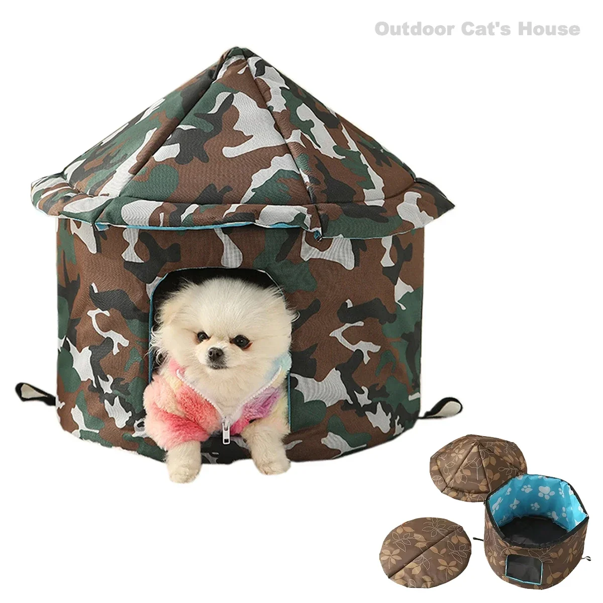 

Foldable Waterproof Cat House Outdoor Shelter Kitten Insulated Cave Pet Tent Washable for Puppy Bed Autumn & Winter Cat Supplies