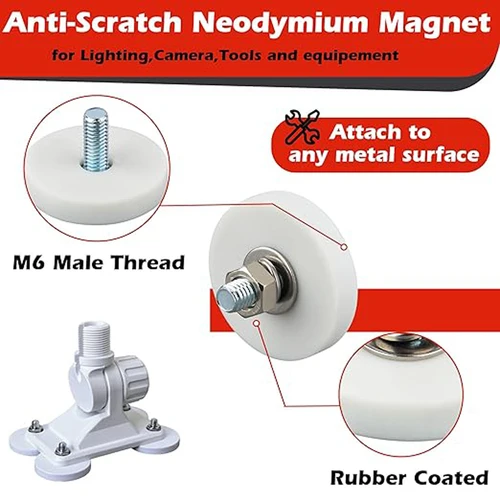 Imagen 2 del producto Imán de 43 mm Imán recubierto de caucho blanco fuerte con rosca macho M6, imanes de tierras raras de montaje magnético