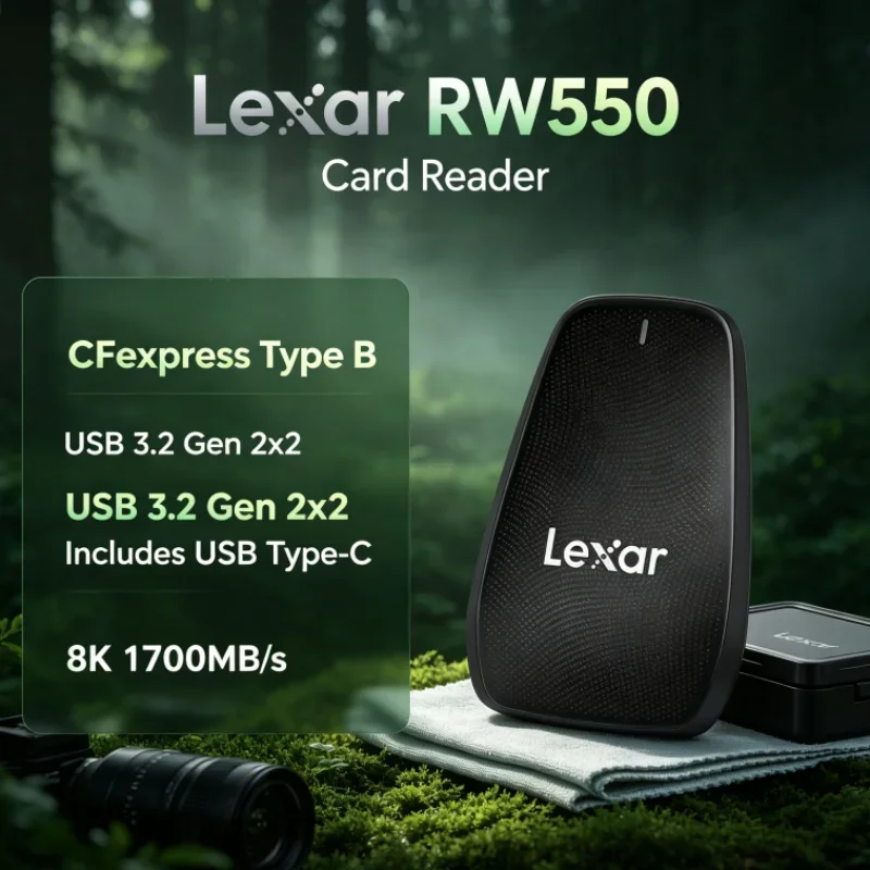 Lexar RW550 Plug and Play 8K 20Gbps CFexpress Type B Reader USB Type-C USB 3.2 Gen 2x2 CFexpress Card Reader for Photo Transfer