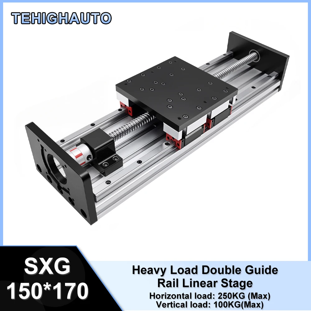 Heavy Duty Linear Actuator Double Guide Rail HGR20 4 Sliders Block 100~1000MM Stroke SFU1605/1610/2005/SFU2010 Single Axis Robot