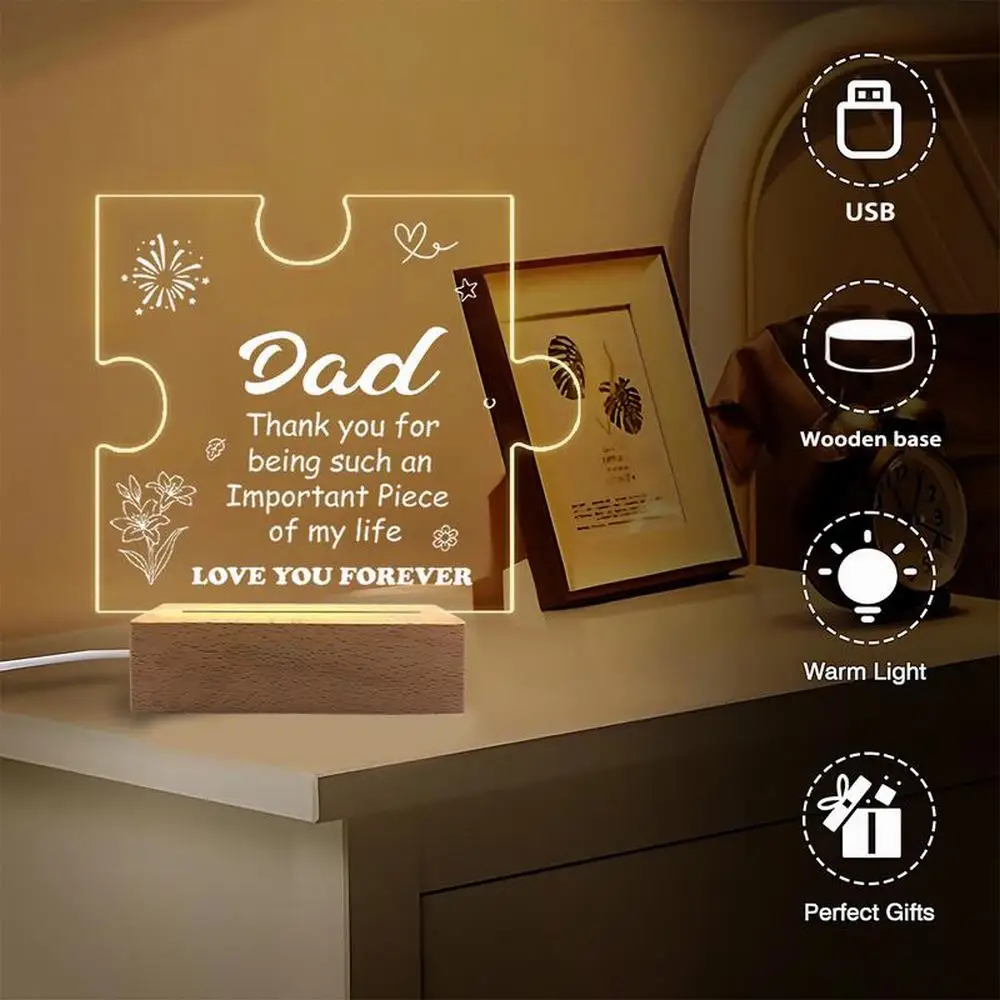 قطعة واحدة من ملحقات التصوير الفوتوغرافي المضيئة من الأكريليك، قاعدة USB، هدية للأب، تماثيل ألغاز #5
