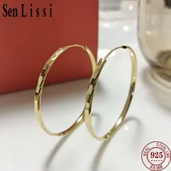 Senlissi - FG 30-60mm 18K Gold Women's Round Earrings New Collection 100% 925 Sterling Silver Big Hoop Earrings 18k gold Jewelry