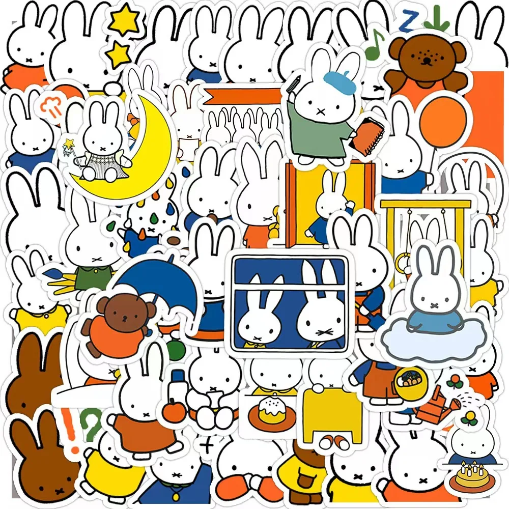 50PCS Miffy Kawaii Stickers Cute Cartoon Rabbit Girl Pocket Decoration Stickers Phone Case Ipad Notebook Waterproof Stickers Toy