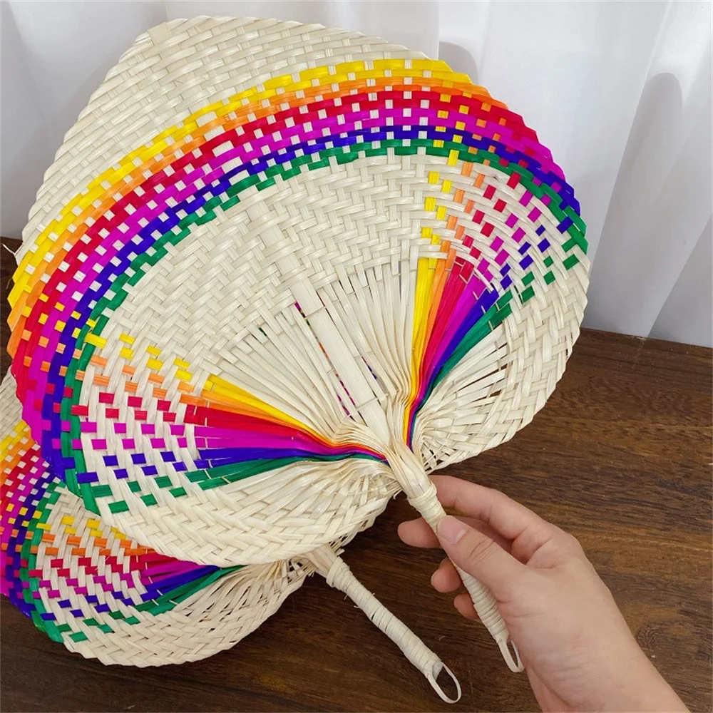 1 Pcs Handmade Straw Woven Fans Craft Summer Cooling Fan Bamboo Palm Leaf Hand-woven Hand Fan Home Wedding Decoration