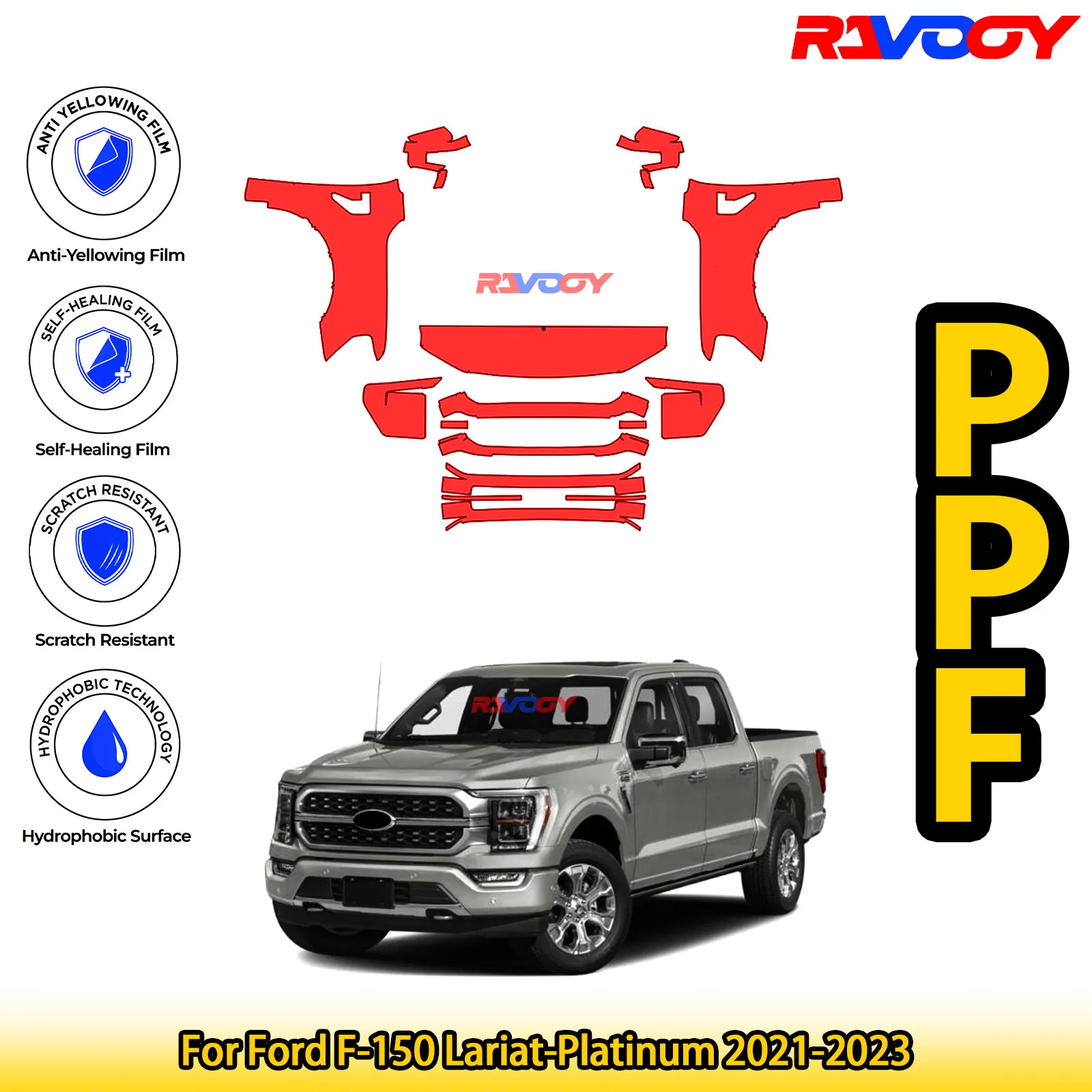 

For Ford F-150 Lariat-Platinum 2021-2023 Glossy Matte Black Precut front PPF Kit Paint Protection Film