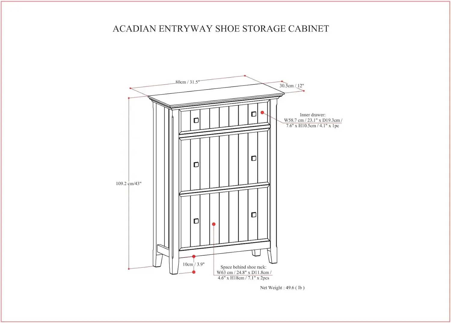 Acadian Solid Wood 32 Inch Wide Transitional Entryway Shoe Storage Cabinet in Brunette Brown, for The Living Room, En