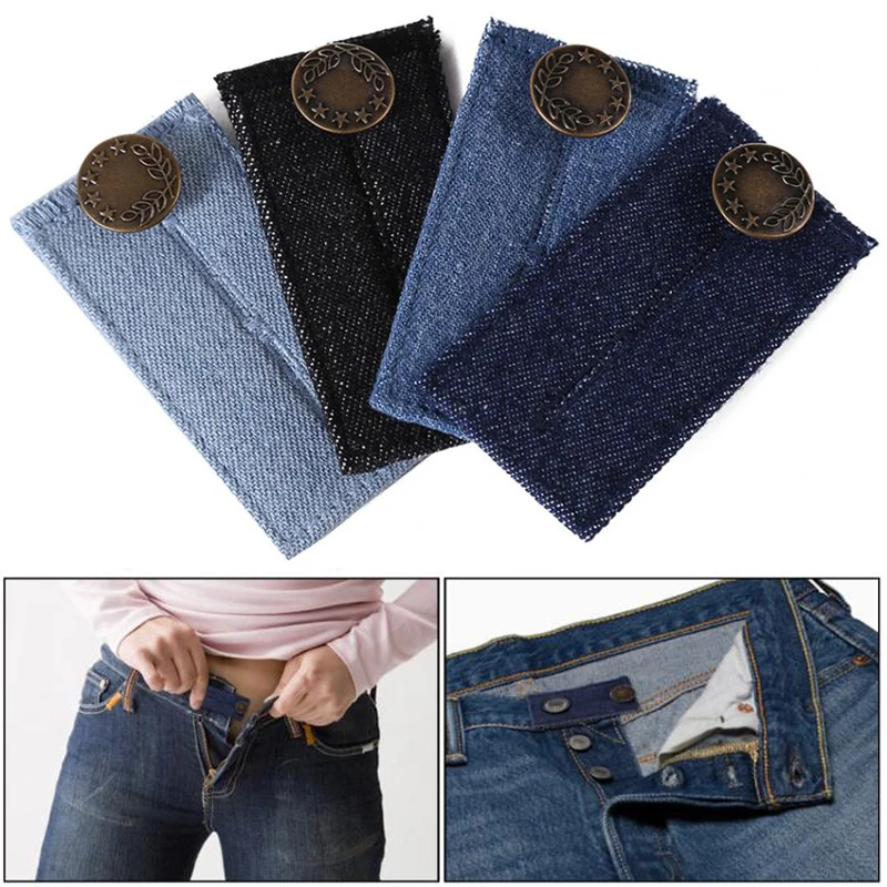 1PC Denim Extenders Elastic Extended Buttons Adjustable Clothes Fastener Trousers Pants Jeans Waist Belt Extension Snap Buckle