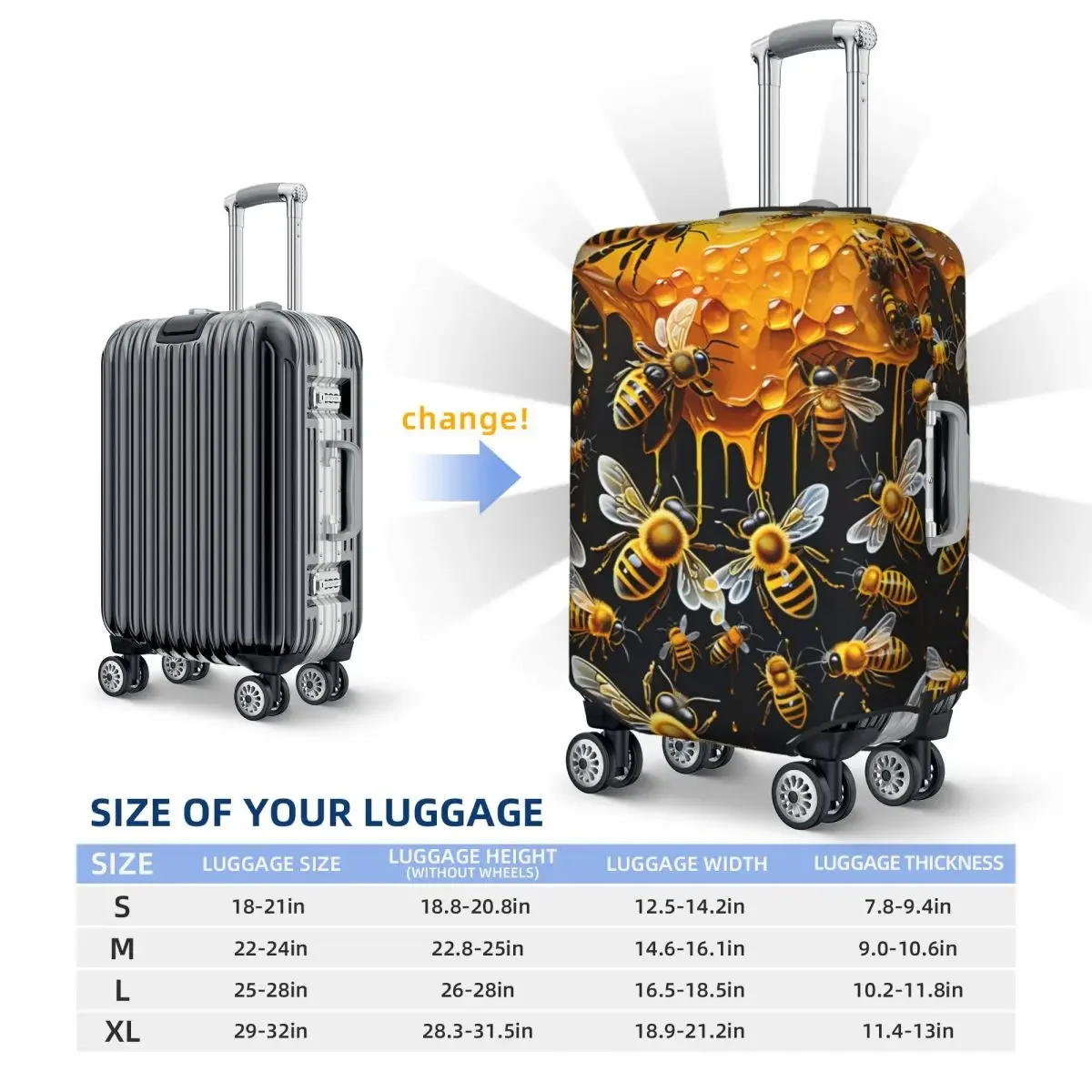 Capa de bagagem de abelhas de mel personalizada capa protetora de mala de viagem elástica terno para 18-32 polegadas