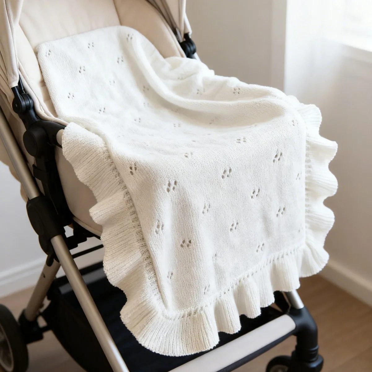 Cobertor de malha para bebês recém-nascidos, manta para enrolar, cobertor para meninos e meninas, com babados, de algodão, para berço, cobertor para bebê.