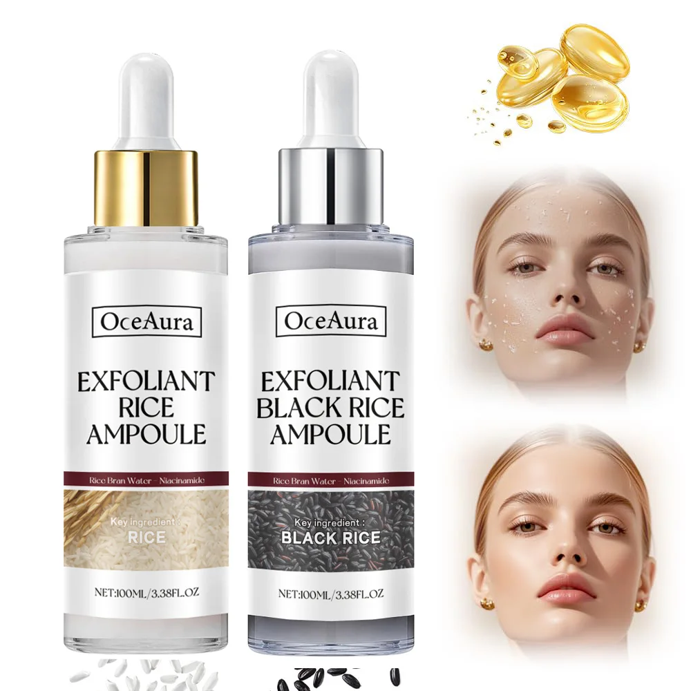 Esencia exfoliante de arroz blanco y negro, producto para eliminar la piel muerta, reposición brillante Facial, suero iluminador de ácido hialurónico de poros retráctil